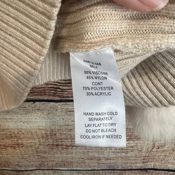 The Linen Duck Faux Fur Cuff Sweater Small Fits XL Ribbed Crewneck Boho Dolman - Picture 4 of 8